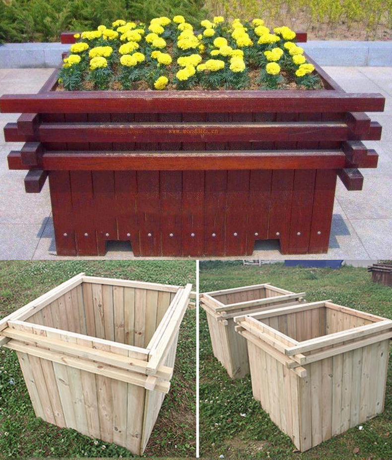 防腐木花箱 花槽 花盆 户外长方形木质花箱 种植箱 可定制花箱