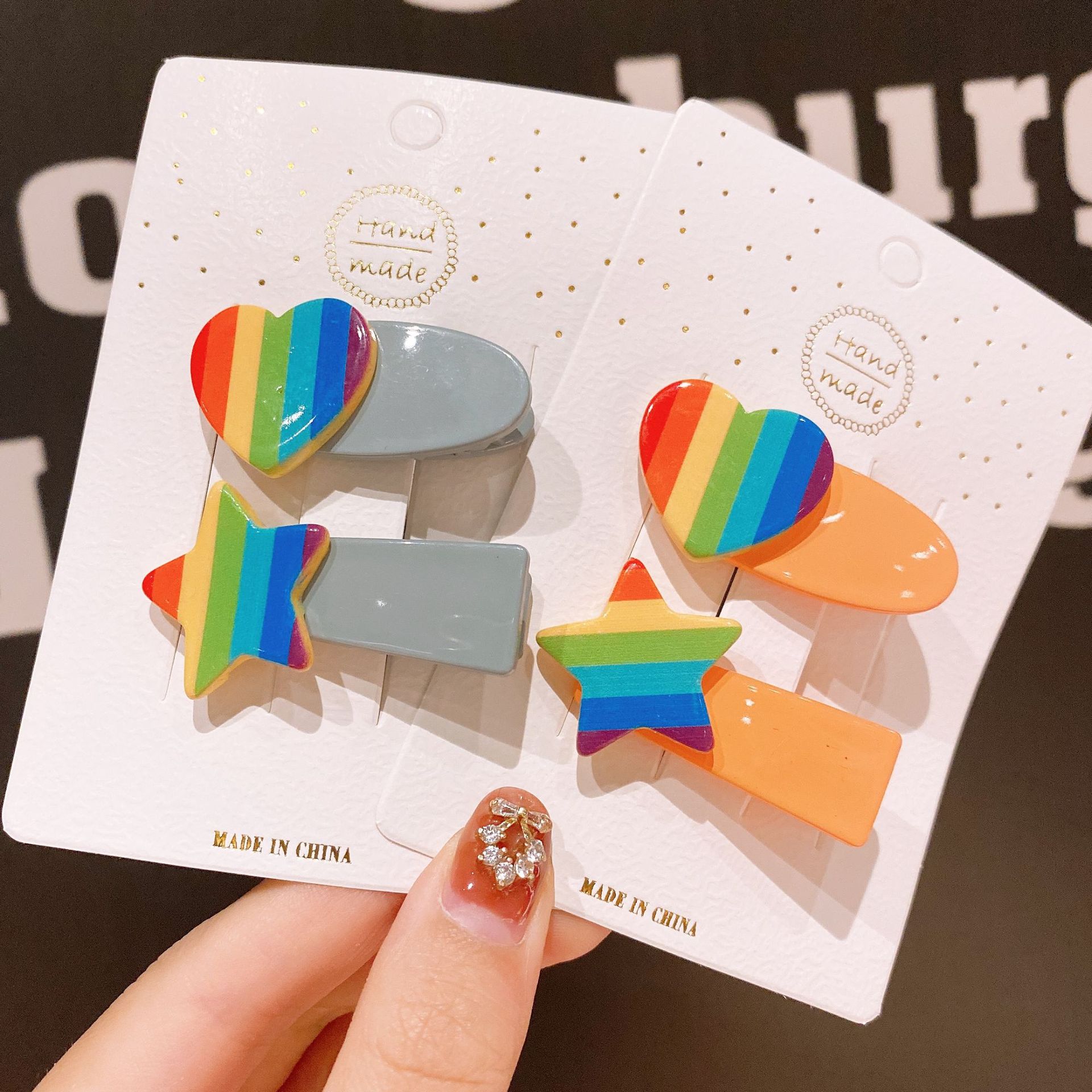 韩版少女彩虹爱心彩虹五角星发夹边夹~甜美简约糖果色百搭小边夹