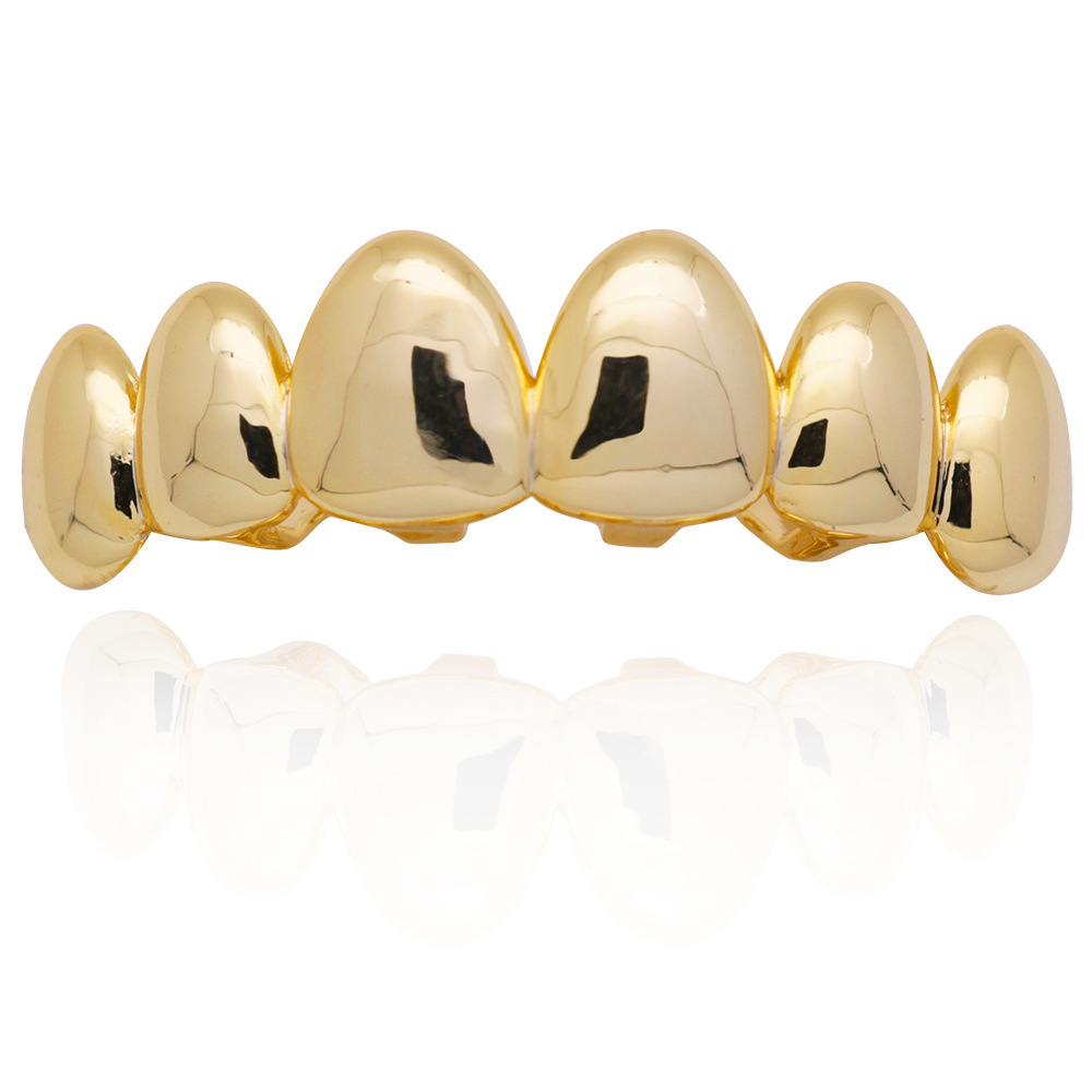 光面嘻哈牙套18k镀真金吸血鬼假牙grillz适用于男士女士派对配饰