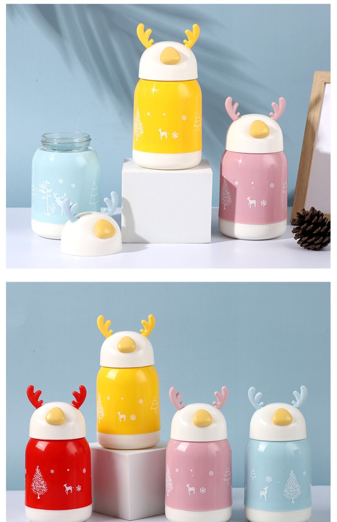 新款灵鹿杯圣诞礼物儿童水杯 便携手提卡通玻璃杯 广告礼品杯