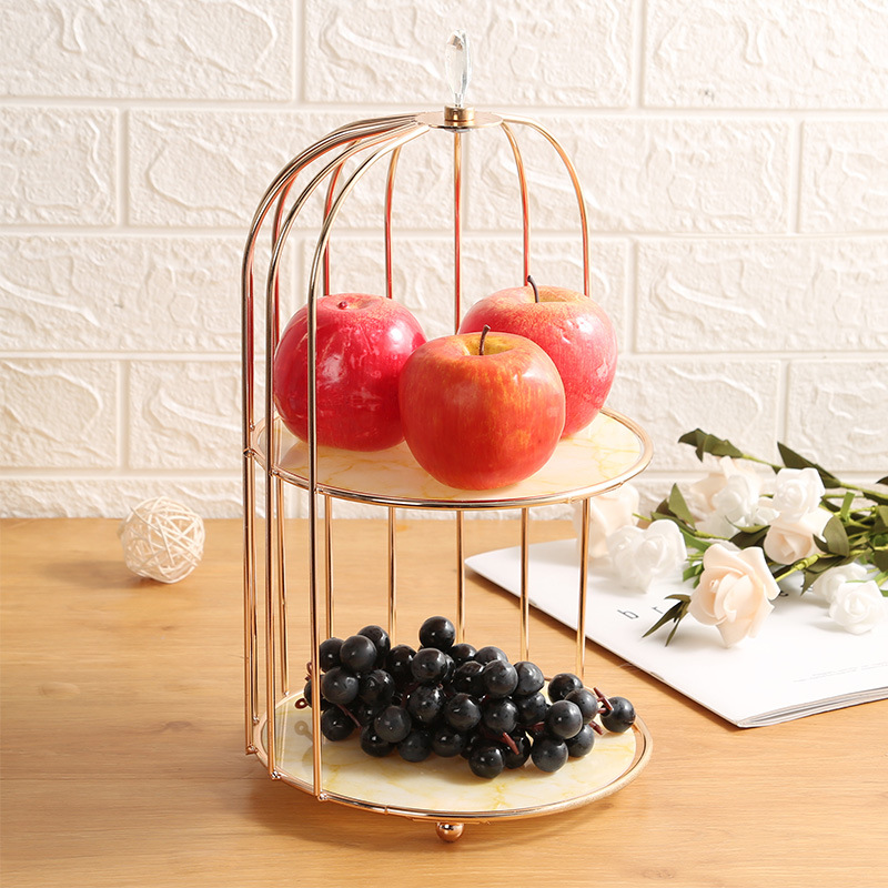 Fashion Creative Decoration Bird Cage Fruit Plate Simple Home Snack Dish Candy Plate European Multi-Layer Metal Dim Sum Rack