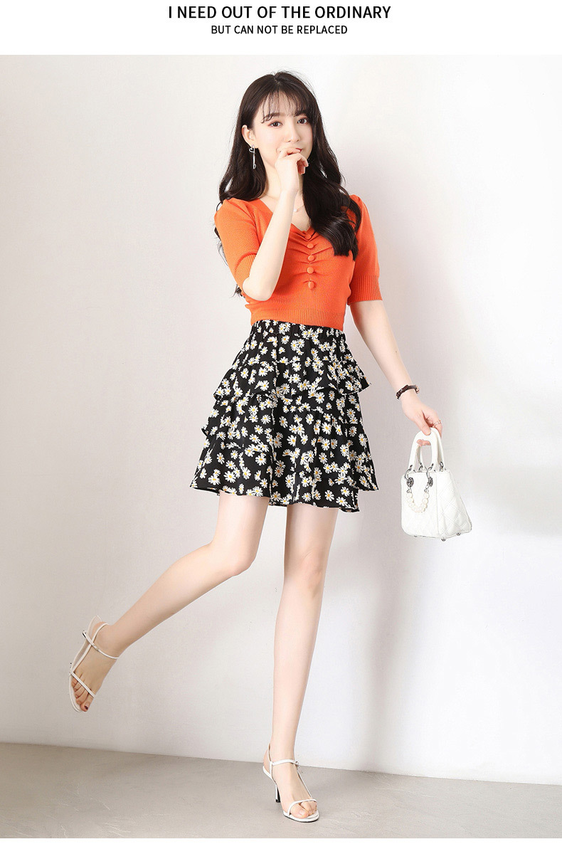 印花碎花雪纺短裙子2020夏季新款防走光高腰显瘦a字蛋糕半身裙女