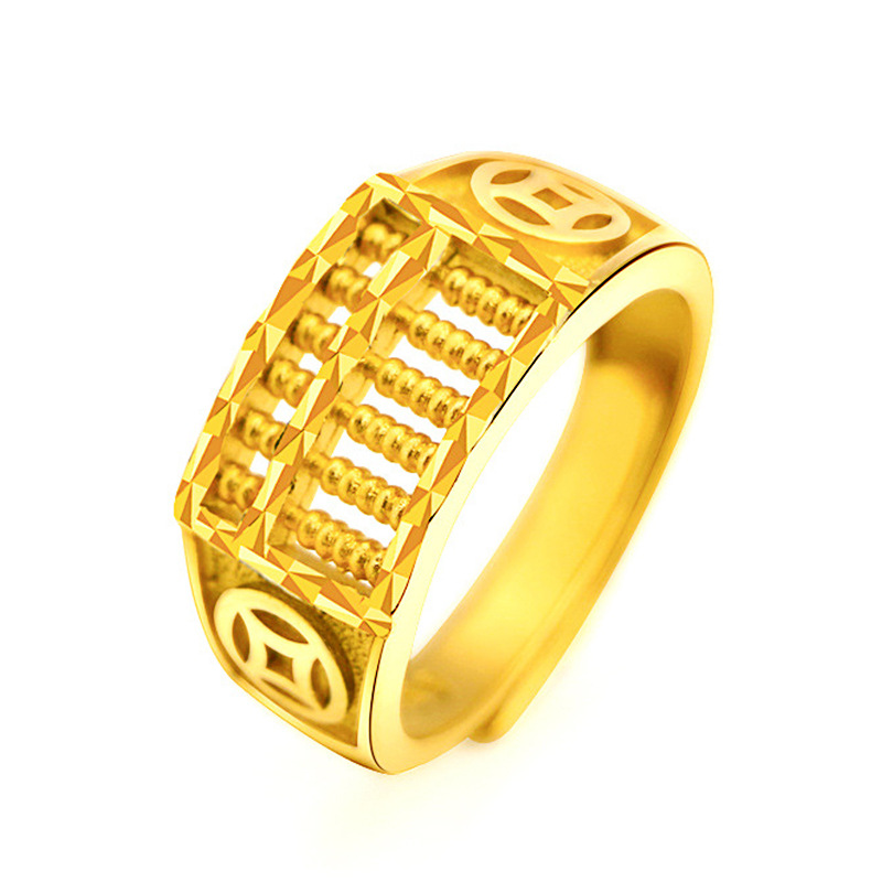 越南沙金招财算盘戒指沙金戒指镀指环活口可调节男女金钱算戒指