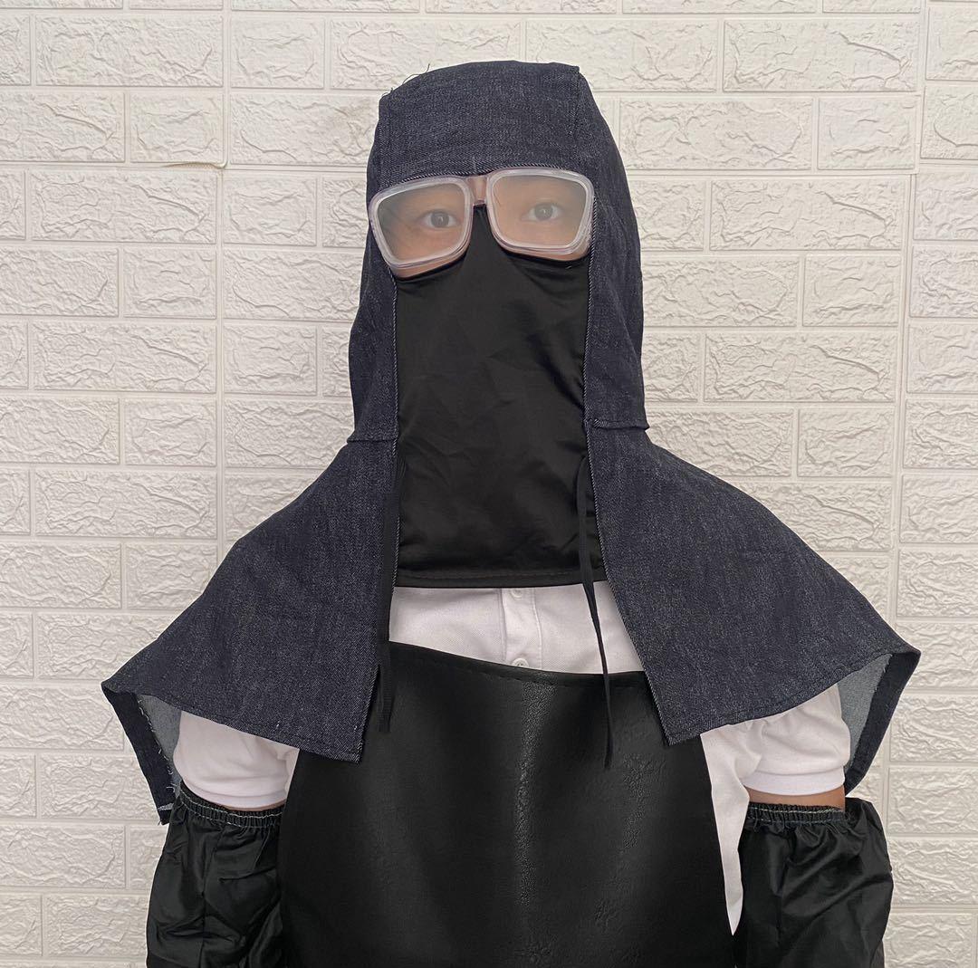 迷彩披肩帽子防尘劳保帆布牛仔披肩帽带眼镜打磨焊工劳保帽透气