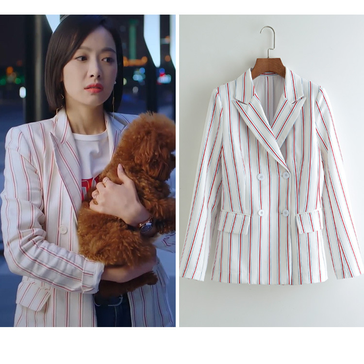 下一站是幸福宋茜贺繁星同款衣服韩版粉色休闲条纹小西服外套夏女