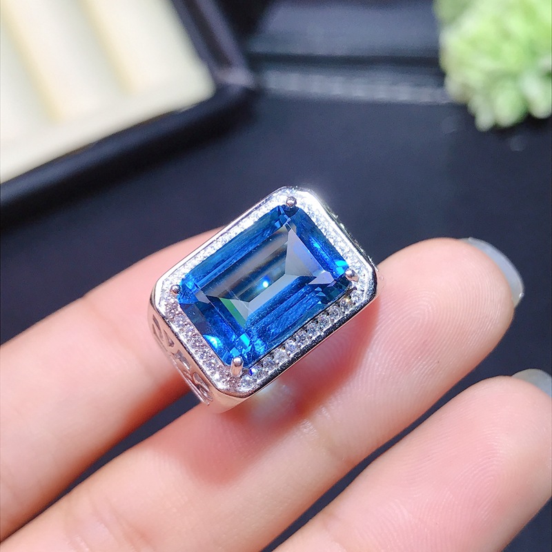 新925银镶托帕石男戒 高贵典雅托帕石送男友 厂家接订单一件代发