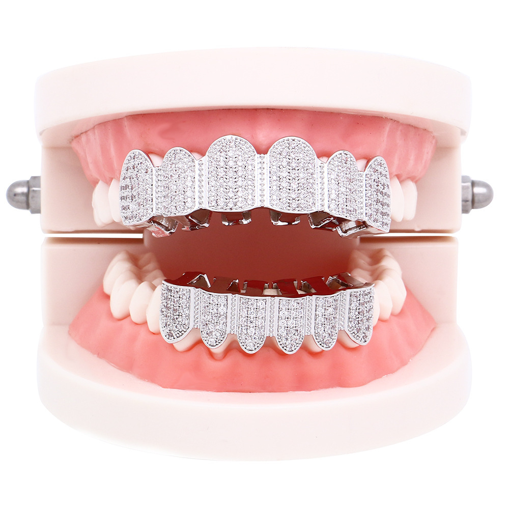 嘻哈牙套镶钻18k镀金镶钻锆石吸血鬼假牙万圣节派对假牙礼物grill