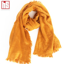 长毛梭织吹毛围巾素色长毛围巾冬季女姜黄色加厚纯色围巾