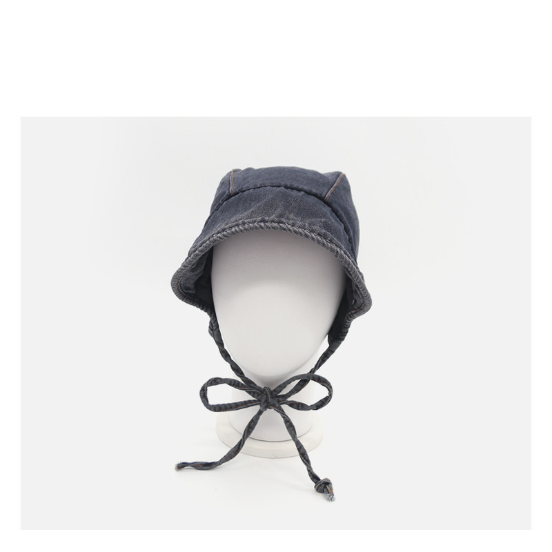 帽子女 ins日系水洗牛仔复古车夫帽可爱系带渔夫帽夏季遮阳盆帽潮