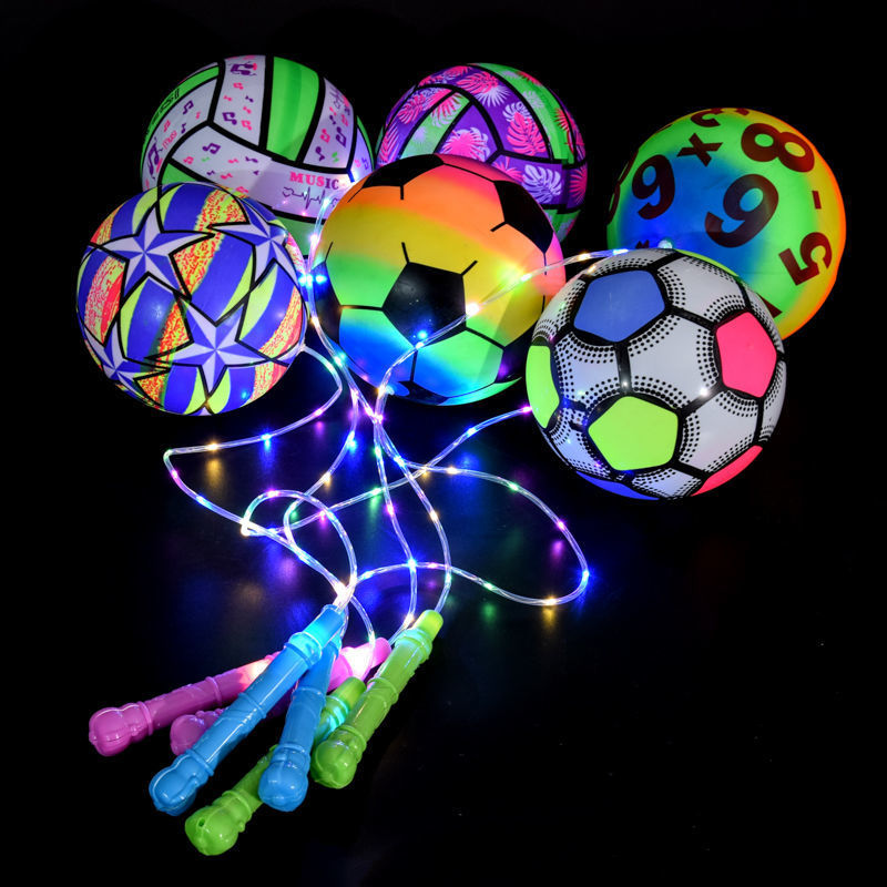 发光健身甩甩球手提闪光波波球彩虹色手摔球弹力气球儿童玩具批发