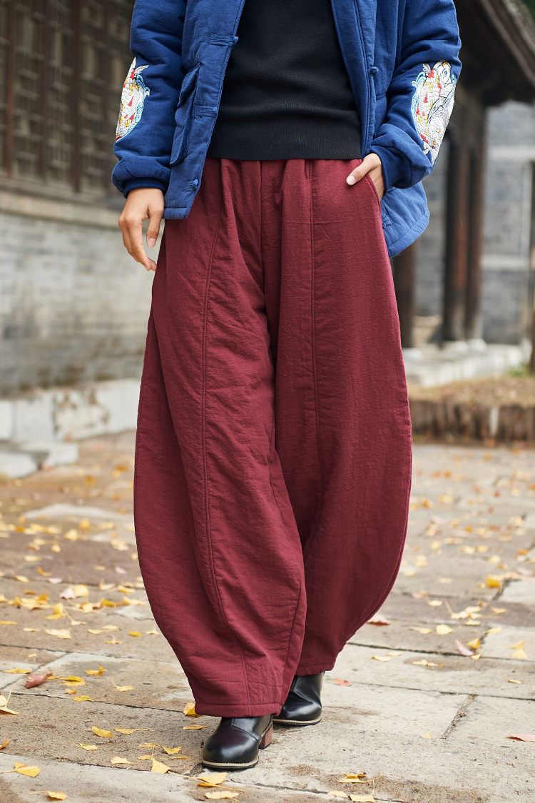 2020秋冬棉麻女装新品原创复古国风夹棉保暖女式灯笼棉裤