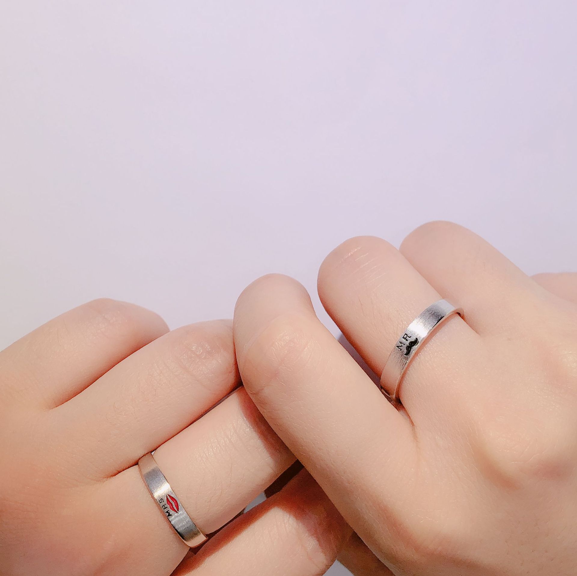 s925纯银字母口红情侣对戒 男女网红学生指环一对 工厂货源批发