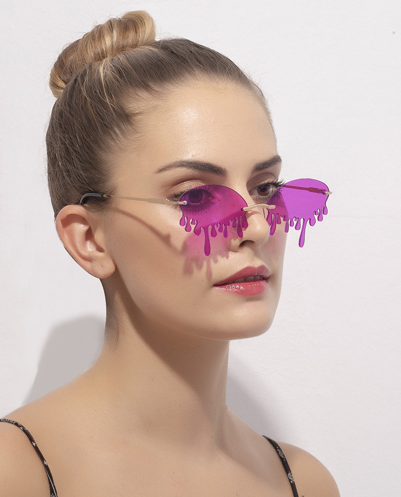 欧美潮流泪滴框太阳镜女夸张造型果冻色镜片金属ins墨镜走秀眼镜