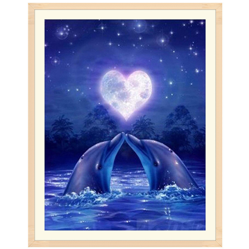 5d钻石画满钻爱心星空海豚diy装饰钻石绣 亚马逊 wish等跨境热销