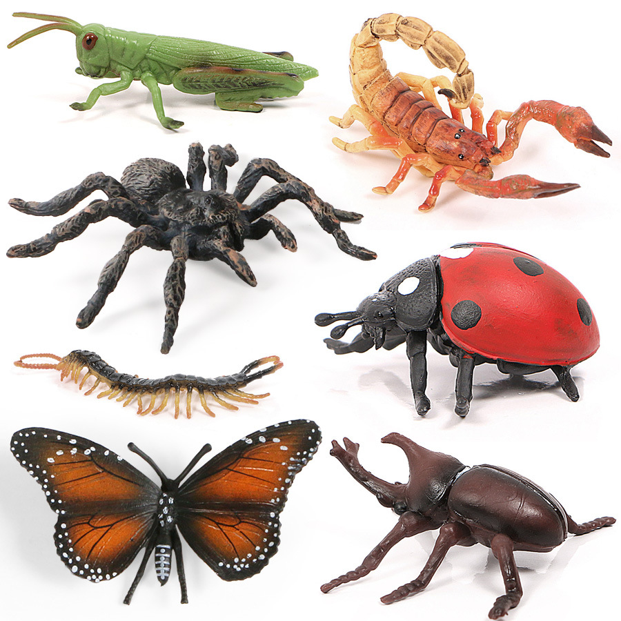 实心仿真昆虫模型野生动物搪胶 整蛊玩具蜘蛛蝎子蝴蝶独角仙摆件