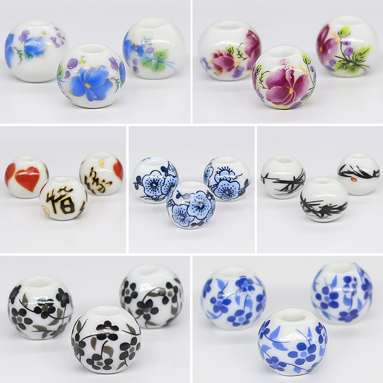 Jingdezhen Blue and White Porcelain Scattered Beads Chinese Knot Large Hole Beaded Diy Ethnic Style Accessories Ceramic Beads