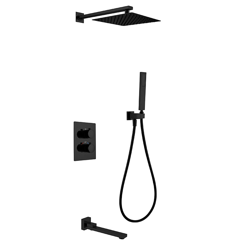 蓝鲸益裕38度恒温钛金枪灰装花洒嵌入墙式冷热暗藏式黑色淋浴花洒