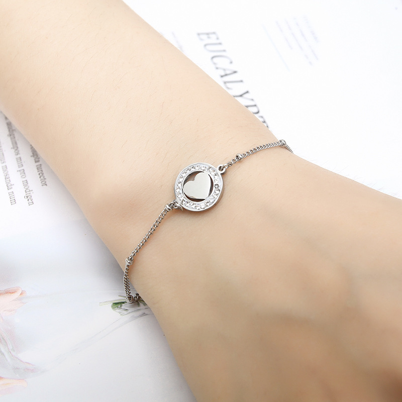 不锈钢饰品项链闺蜜女月半弯手链项链水晶手链金银配饰情侣饰品