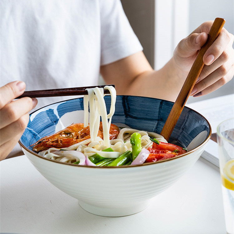 Net Red Green Ballad Japanese Style Ramen Bowl Soup Bowl Creative Salad Bowl Noodle Shop Restaurant Home Ceramic Noodles with Soy Sauce Instant Noodle Bowl