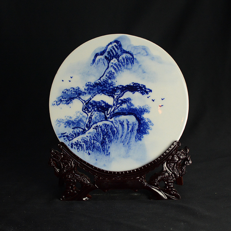 手绘青花瓷片仿古家具装饰瓷片山水花鸟方形瓷片定制厂家