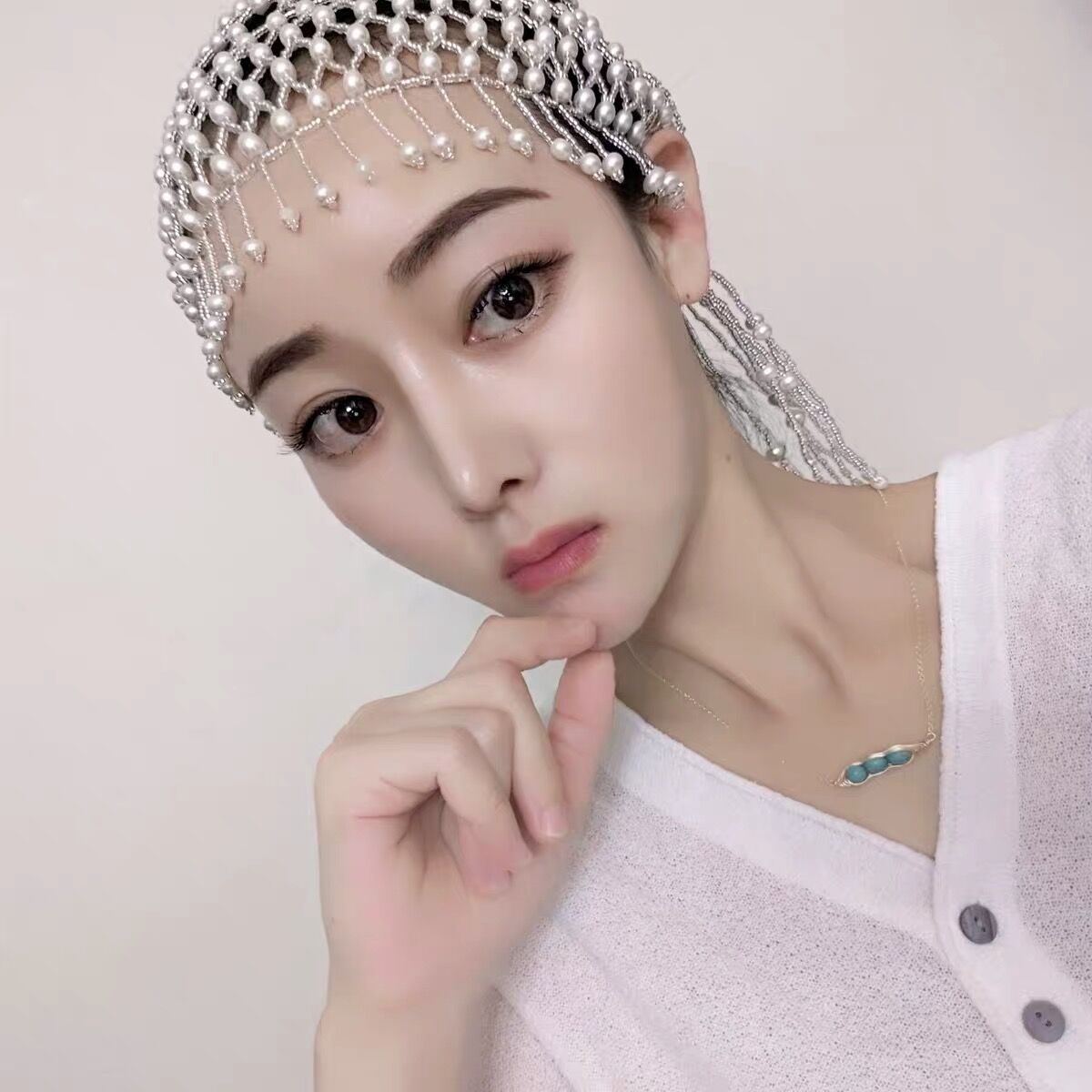 流苏珍珠帽串珠头饰流苏帽子流苏银色帽子头饰影楼拍照写真配饰品