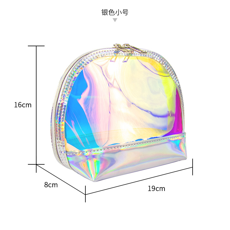 Factory Wholesale 2021 New Shell Cosmetic Bag Korean Women's Laser Pu Stitching TPU Semicircle Cosmetic Bag