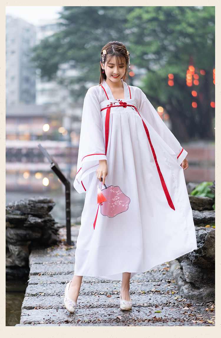 汉服女改良齐胸襦裙绣花广袖仙女装唐装清新日常古装古筝演出服装