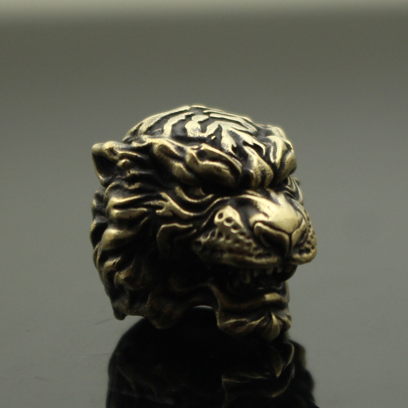 新品 铜万兽之王威武霸气狮子头钥匙扣吊坠挂件黄铜复古做旧挂件