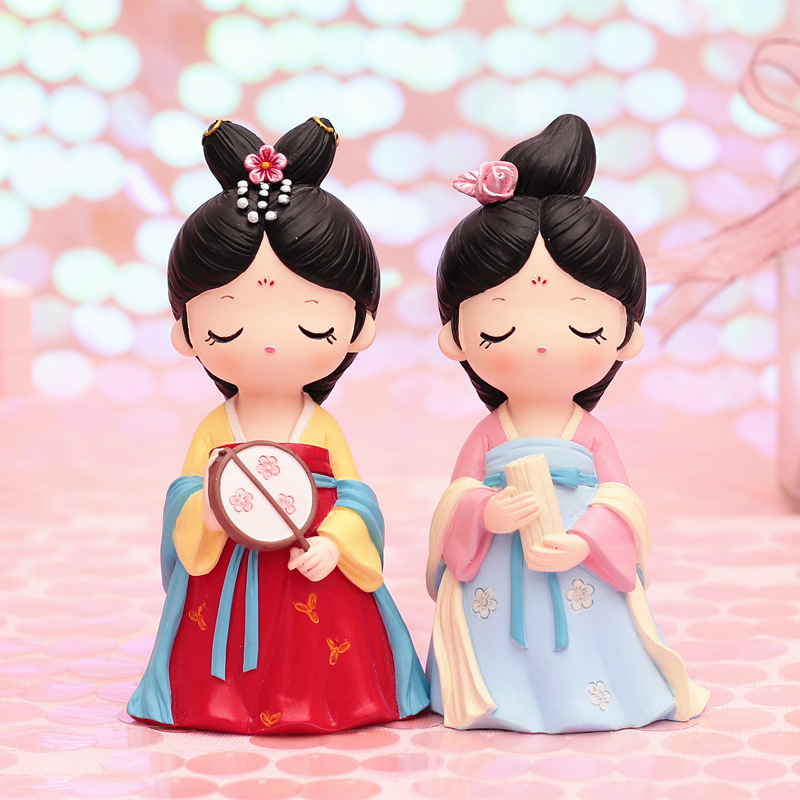 粉红少女心宫廷复古蝶恋花系列唐小环摆件装饰品蛋糕汽车工艺品