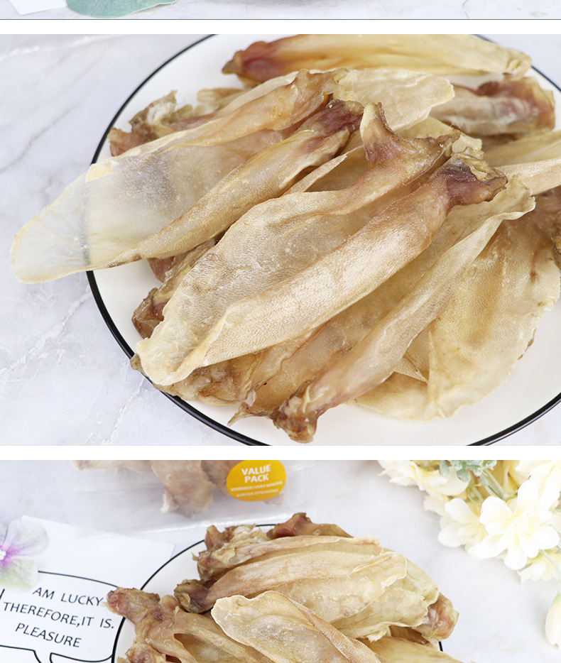 宠物食品厂批发烘干无毛兔耳朵狗零食磨牙洁齿兔耳朵狗狗零食100g