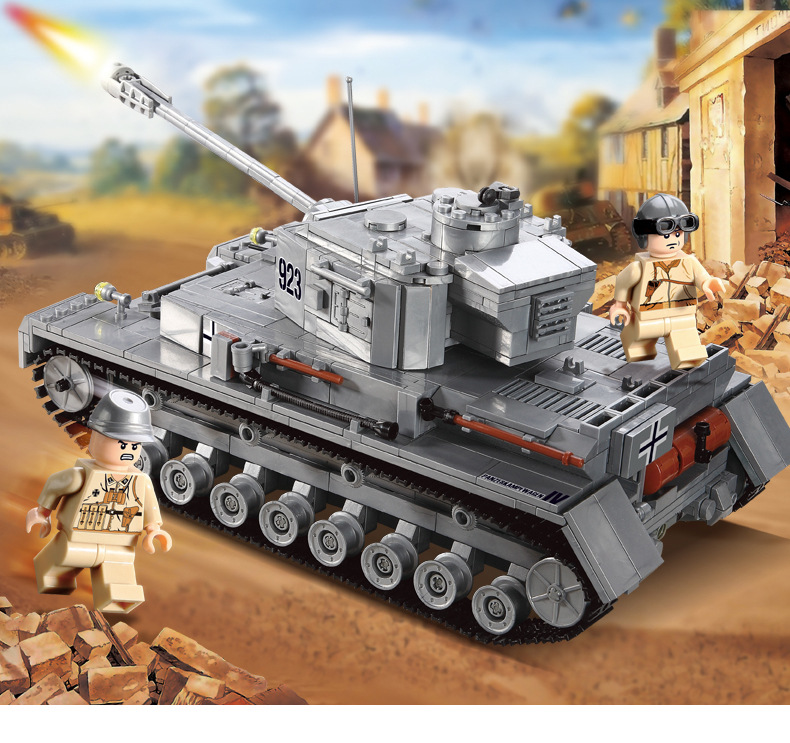 开智82010男孩益智玩具二战军事模型德国四号坦克f2拼装积木批发