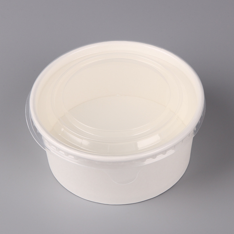 定做外卖打包纸碗沙拉纸盒带盖白色快餐盒圆形饭盒打包盒定制logo