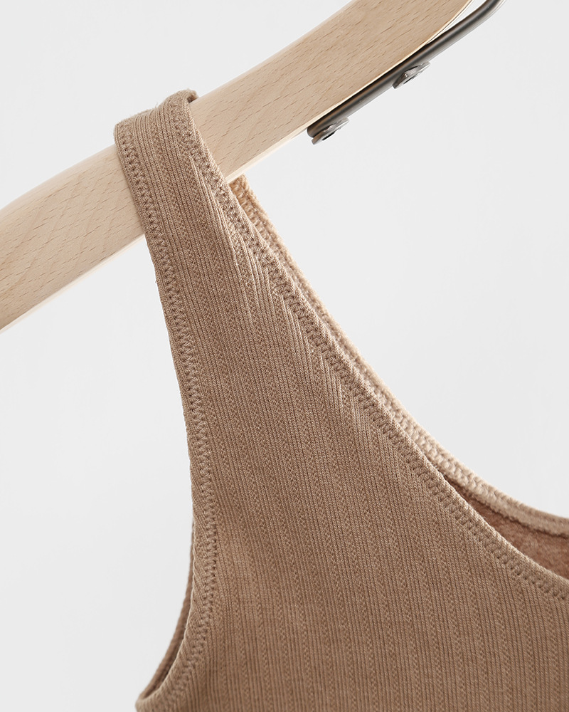 秋冬加厚保暖背心 毛圈款 带罩杯修身款内搭打底衫无袖 纯色棉质