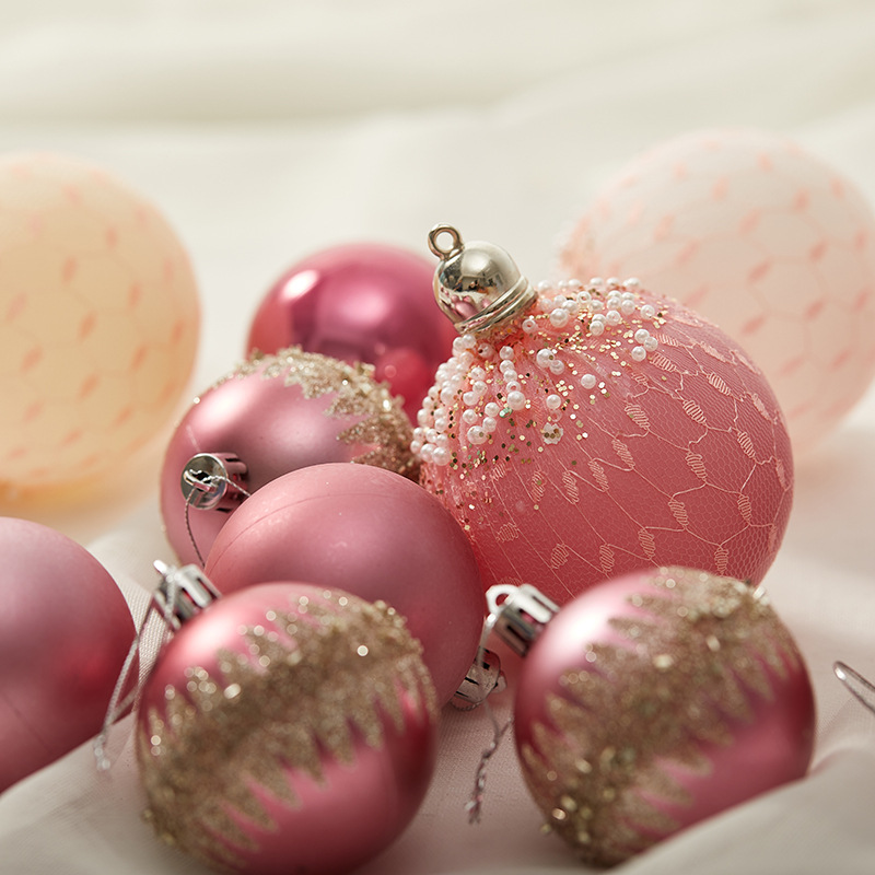 6cm8cm粉色系圣诞球浅粉色电镀球玫瑰粉酒店商场橱窗圣诞装饰吊饰