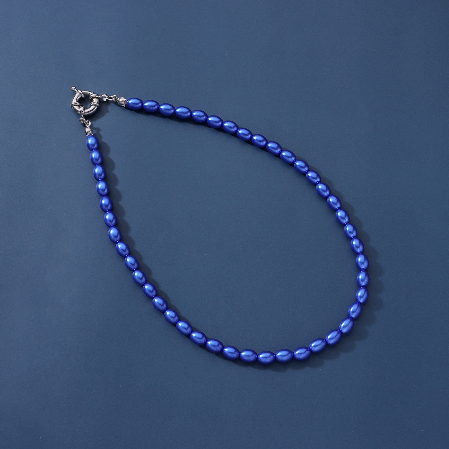 欧美跨境饰品 喷漆蓝色珍珠短款颈链项链女 时尚简约个性单层项饰