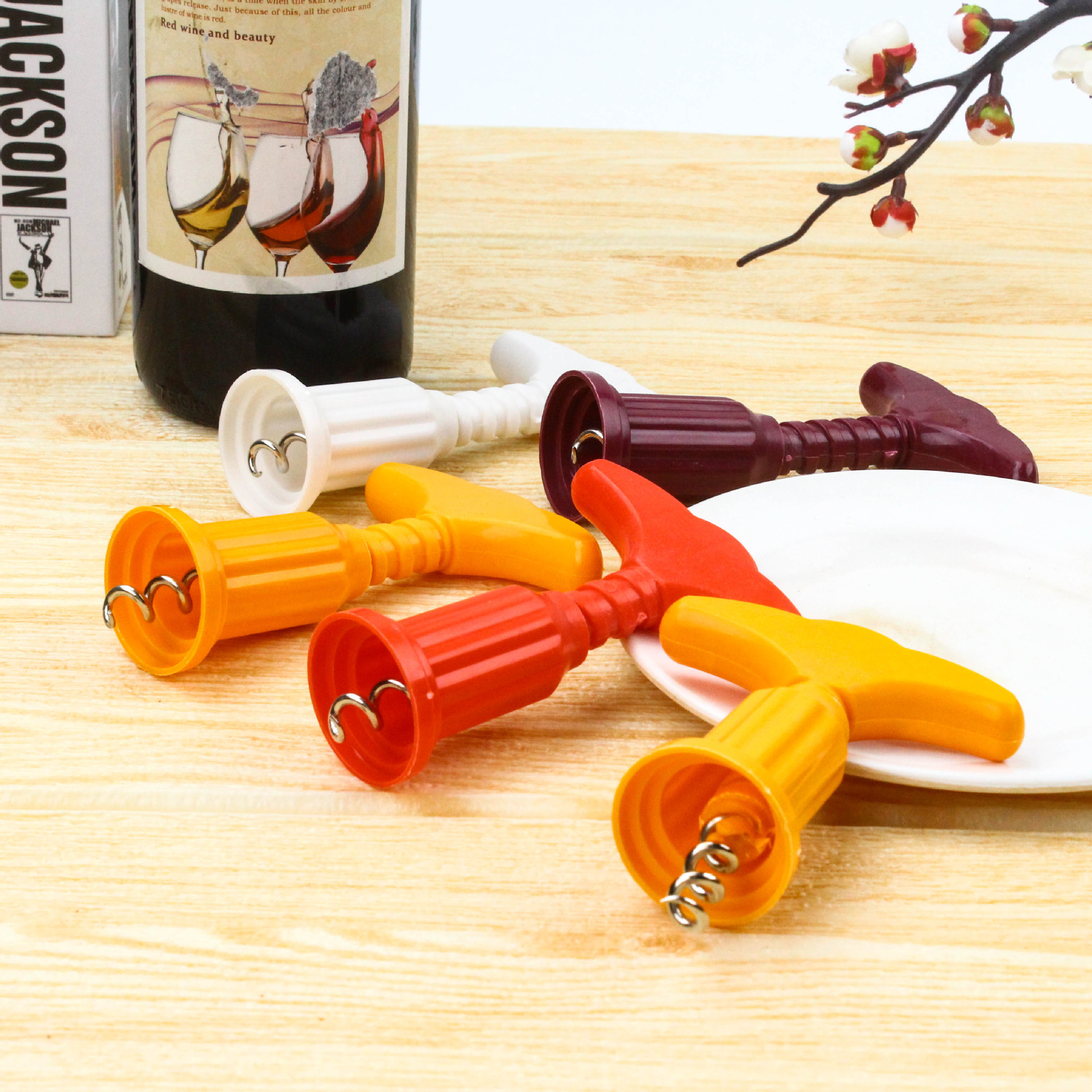开红酒开瓶器加大加厚手动简易塑料螺旋起子优质葡萄酒开酒启瓶器