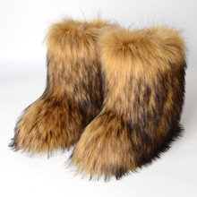 2022欧美长筒靴子女冬季保暖厚度防滑毛毛靴子中筒个性时尚雪地靴