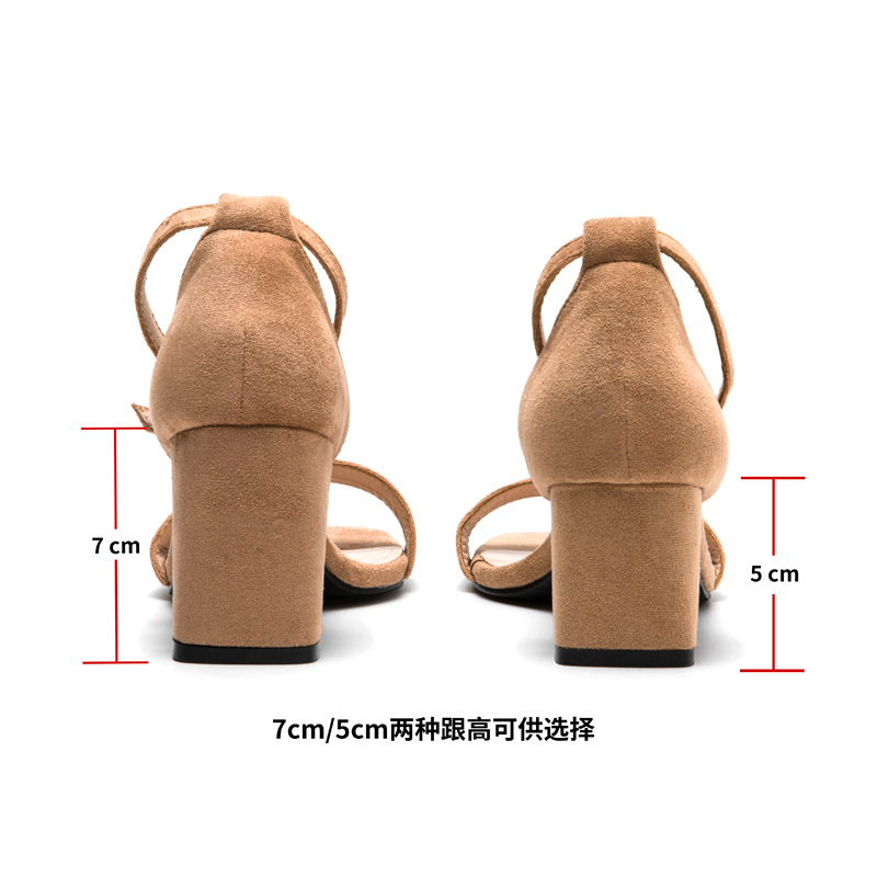 Summer Chunky Heels Suede Open Toe Line Strap Sandals