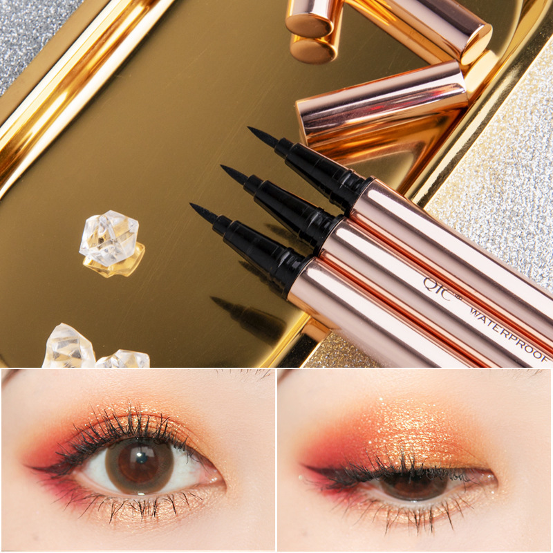 高品质qic铝管玫瑰金眼线笔极细防水防汗不晕染速干不脱妆初学者