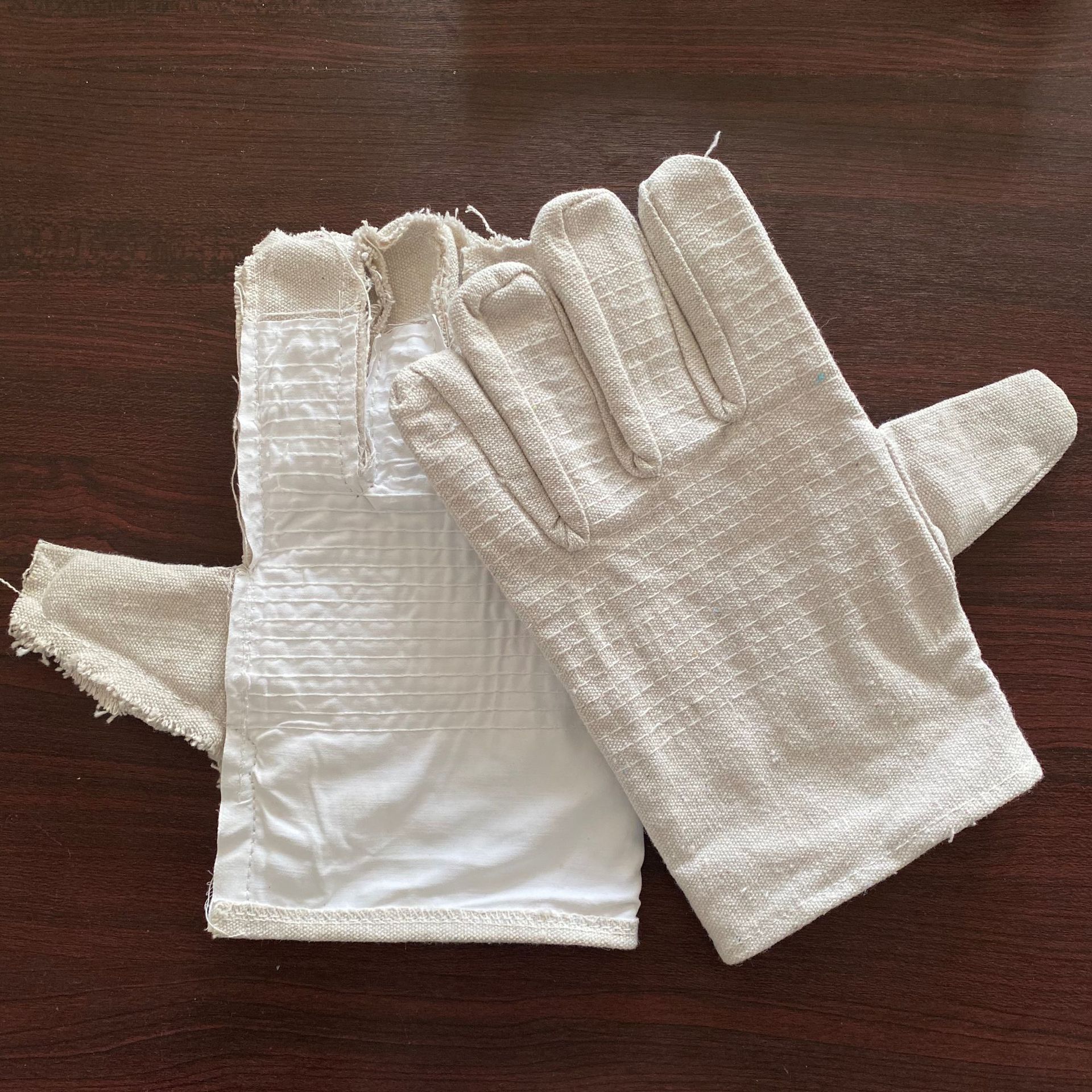 工地手套 耐磨劳保手套白帆布24线加厚双层耐油手套劳保防护用品