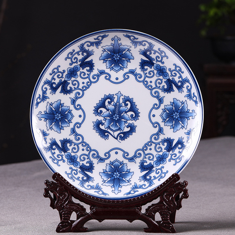 景德镇青花瓷挂盘多款家居装饰品陶瓷摆盘25cm青花陶瓷纪念盘定制