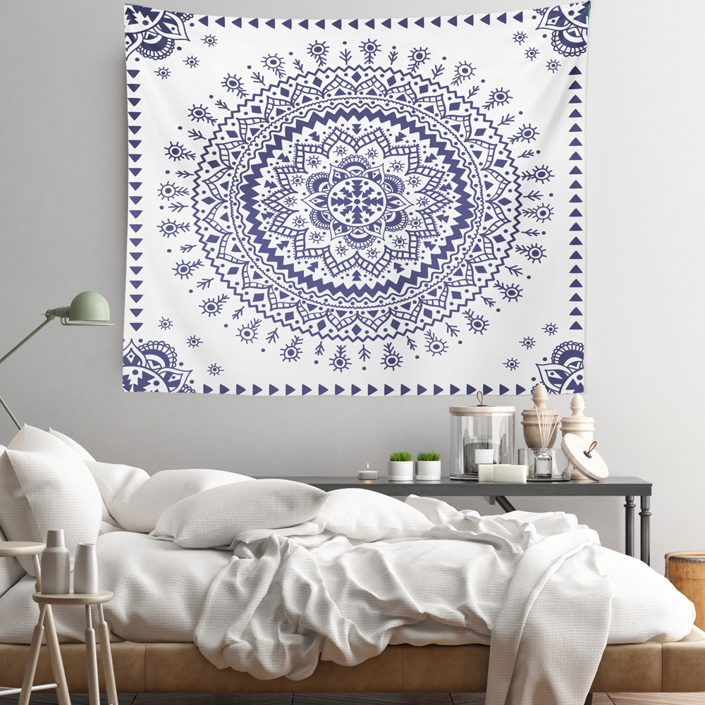 北欧风 简约几何花卉曼陀罗花印花挂毯 家居装饰卧室书房挂画