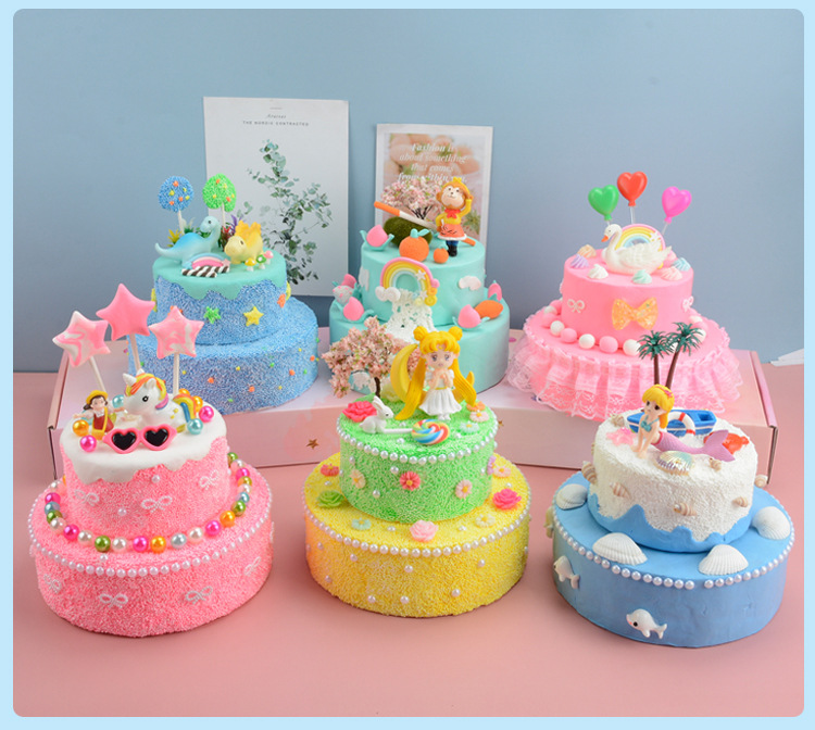 儿童diy仿真蛋糕微景观雪花泥黏土6寸双层蛋糕幼儿童手工玩具材料