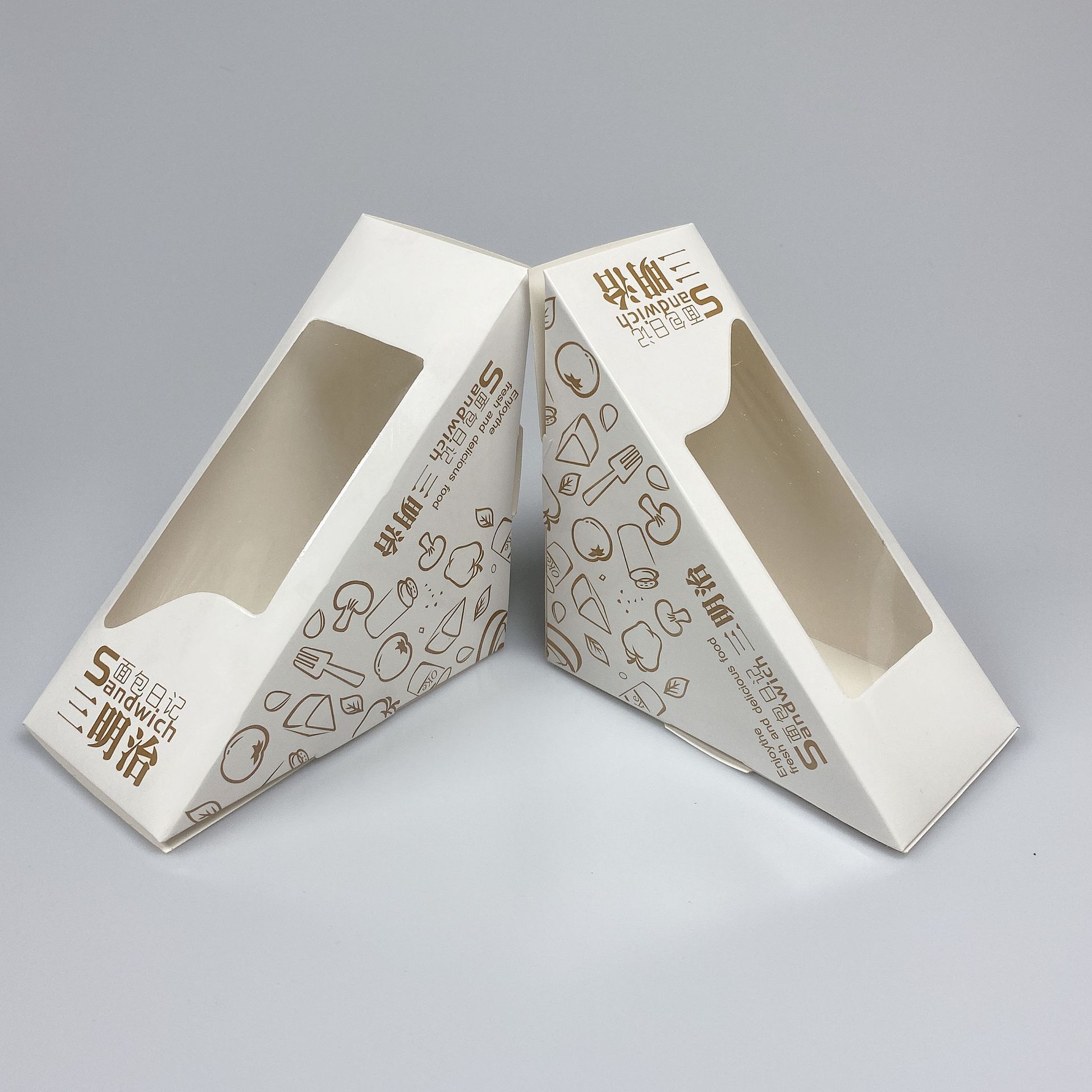 现货批发三明治白卡纸盒 三角形开窗贴膜包装纸盒 三文治打包盒