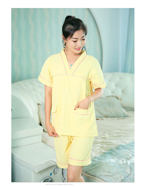 黄色汗蒸服男款开衫女款套头酒店浴服桑拿服定制logo厂家直销