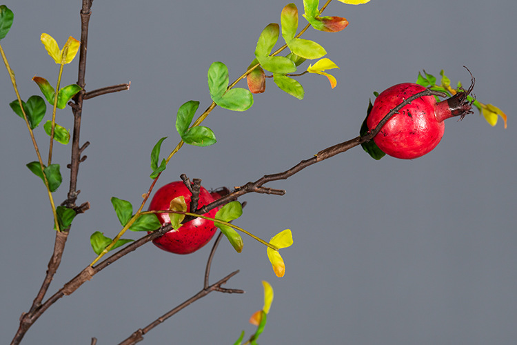 现代田园风仿真四头石榴树枝高档软装饰果实假花橱窗桌面植物插花