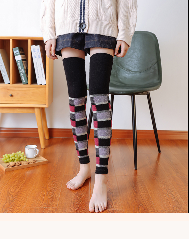 新款时尚彩色格子女兔羊毛袜套 跨境热销女士过膝保暖靴套护腿套
