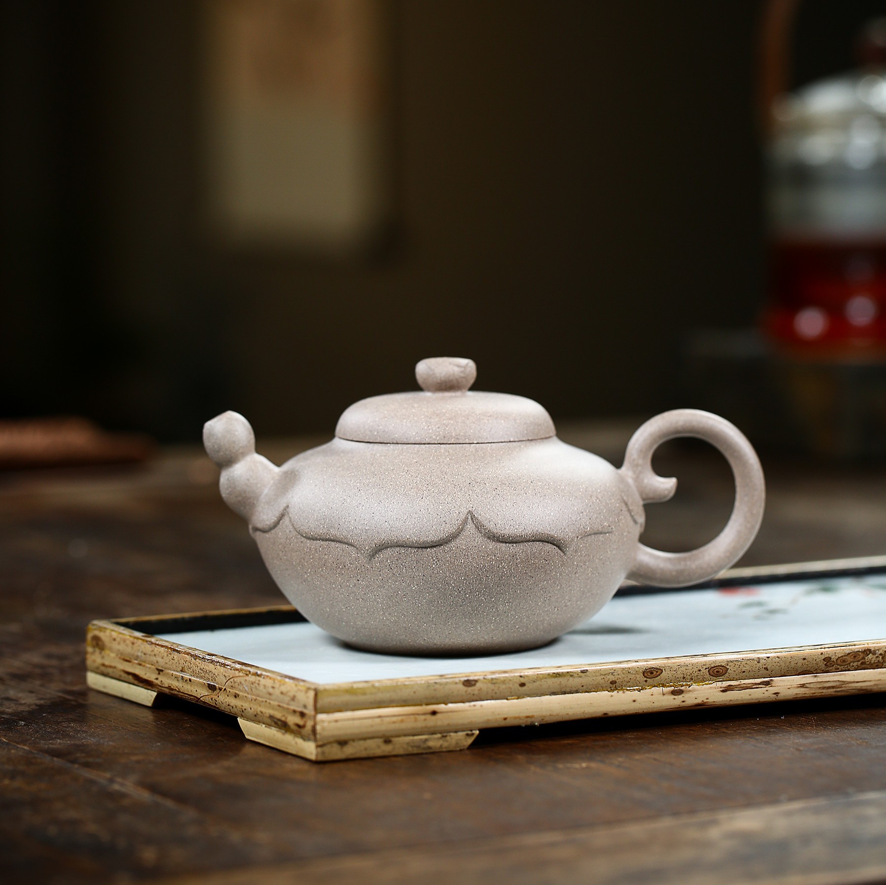 宜兴紫砂壶厂家批发玉石白段荷花手工礼品定制茶壶特价紫砂茶具