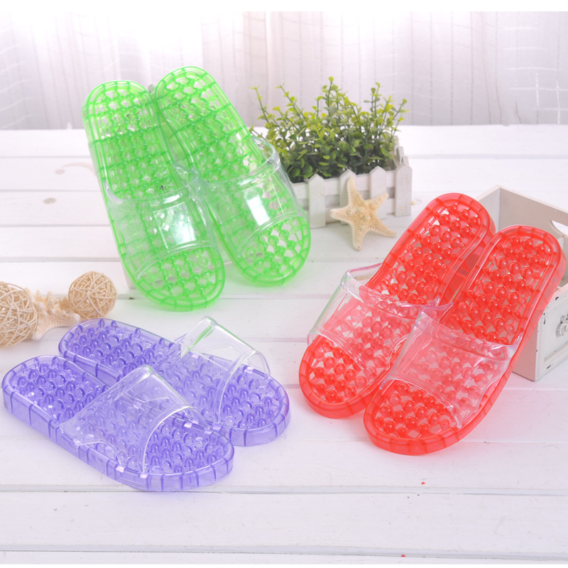 Summer Bathroom Slippers Women's Crystal Home Non-Slip Bath Leaking Plastic Pvc Massage Slippers Men