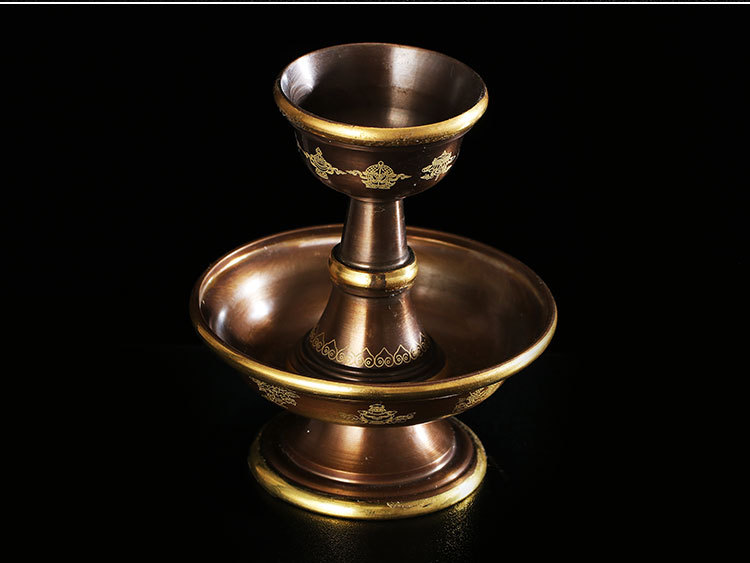 尼泊尔描金藏式八吉祥护法杯大号西藏品古色供护法杯供佛水酒一套